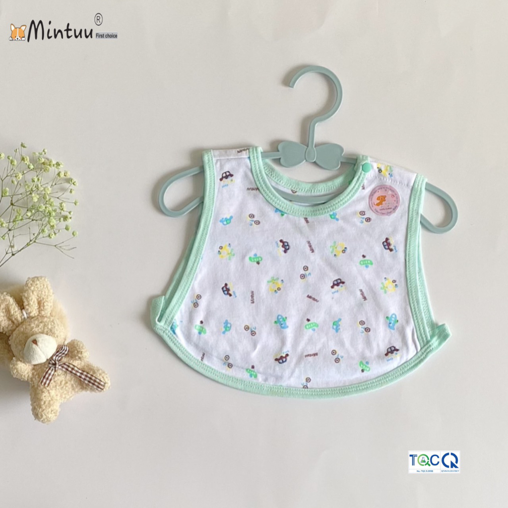 Yếm áo cho bé bấm vai 2 lớp in bông, chất liệu vải 100% cotton, thương hiệu MINTUU