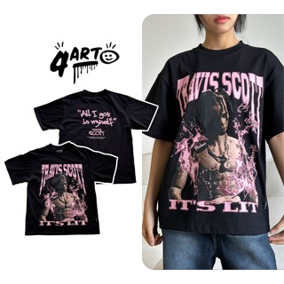 Áo thun cổ tròn form rộng local brand 4Art TRAVIS SCOTT ITS LIT Cotton 2 chiều in lụa Oversized Unisex Màu Đen
