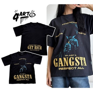 Áo thun 4Art GANGSTA Cotton 2 chiều 235gsm Hình in lụa Oversized Unisex Màu Đen