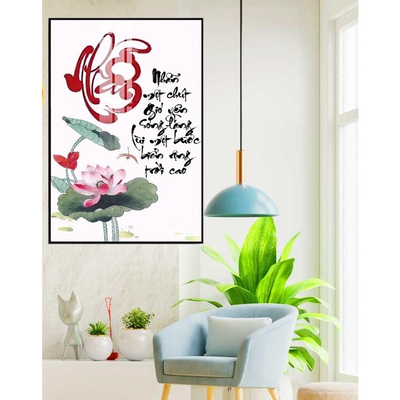 Tranh treo tường Chữ Thư Pháp Laminate - Tranh Tráng Gương - Tranh Decor trang treo tường 40x60cm