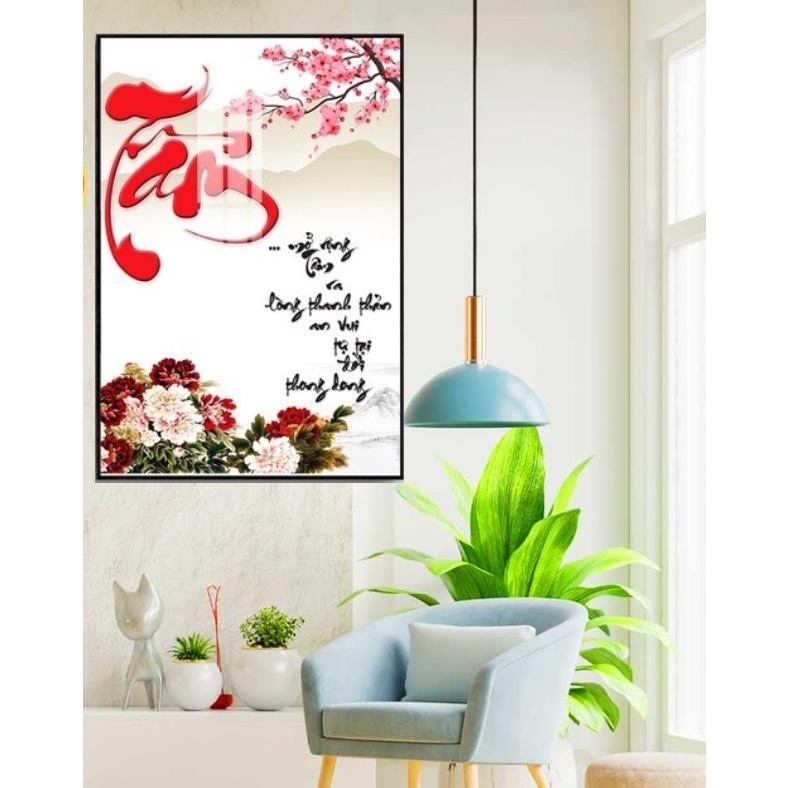 Tranh treo tường Chữ Thư Pháp Laminate - Tranh Tráng Gương - Tranh Decor trang treo tường 40x60cm