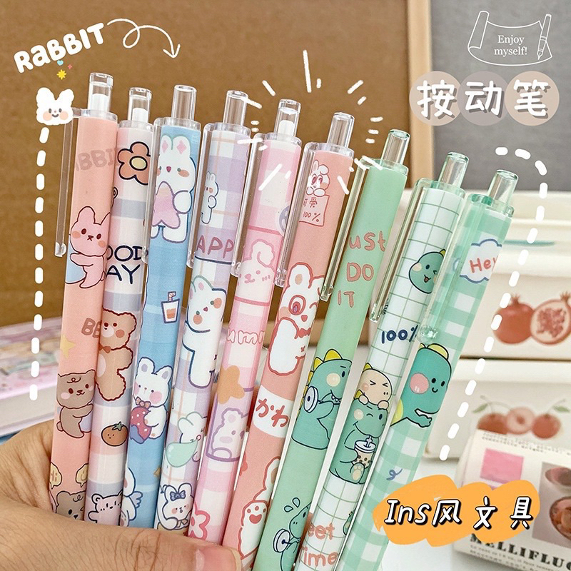Set 6 Bút Bi Ngòi 0.5mm Hình Cute -Hình Gấu / Dâu Tây Hoạt Hình Dễ Thương