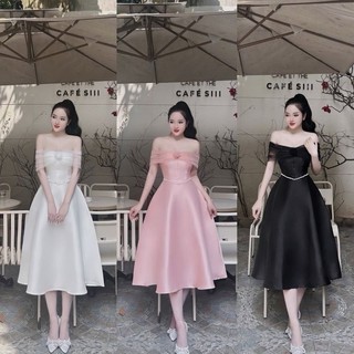 Đầm xòe Tapta trễ vai phối lưới đính đá cực xinh dịu dàng (Đầm váy thiết kế đẹp mê ly - Mẫu độc quyền rẻ nhất Shopee💯)