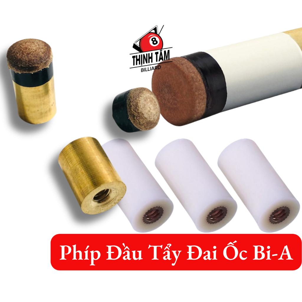 Phíp Nhựa Bida Kèm Đầu Tẩy Bi-A DA BÒ Đai Ốc, Phíp Nhựa PC Dành Cho CLB [ PHÍP ĐẦU DA BÒ ]