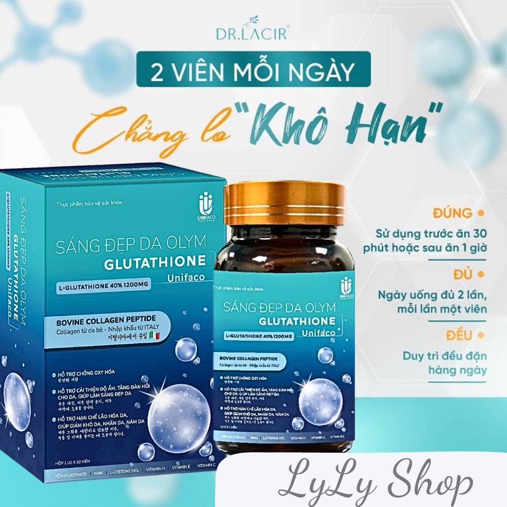 Viên Uống Trắng Da Glutathione 1200mg sáng đẹp da Olym Unifaco, cải thiện độ ẩm, ngăn ngừa nám lylyshop
