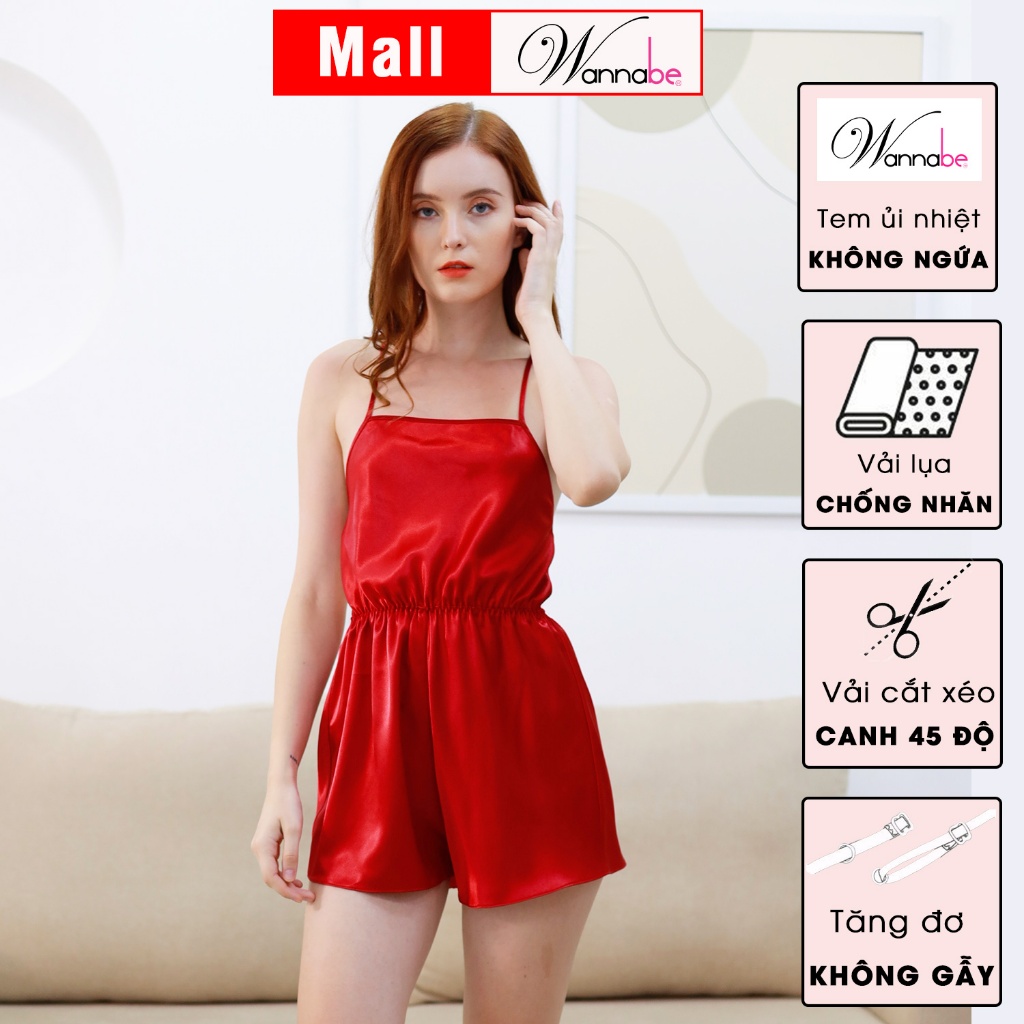 Đồ bộ mặc nhà WANNABE BSS32 đồ bộ quần sọt dáng jumpsuit cut-out chéo dây thắt nơ khoe lưng ong, vai trần quyến rũ