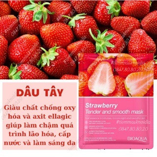 Mặt nạ giấy Bioaqua trái dâu cấp ẩm chăm sóc da chuyên sâu