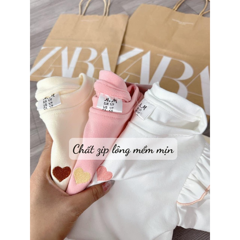 SET 3 ÁO ZIP LÓT LÔNG GIỮ NHIỆT CÁNH TIÊN THÊU TIM CHO BÉ