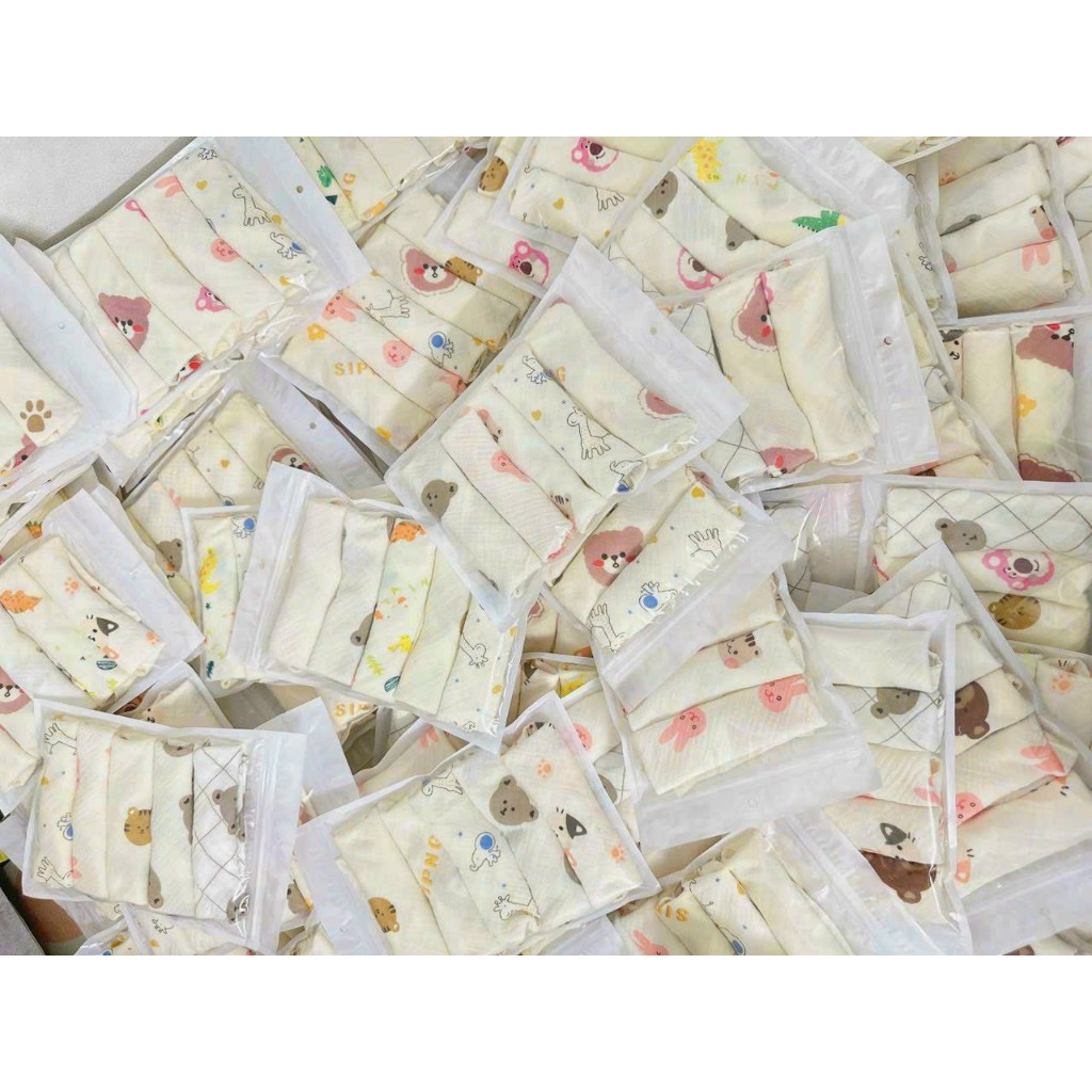 Set 5 yếm tam giác Muslin sợi tre set ngẫu nhiên trai gái
