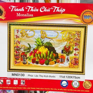 (KHO SỈ) Tranh thêu chữ thập mâm ngũ quả THÊU KÍN kt 1m2 MN0130