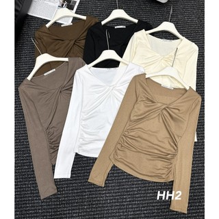 Áo kiểu body xoắn ngực tôn dáng sexxy, Áo thun dáng ôm dài tay AT7467 - NhiNhi Shop
