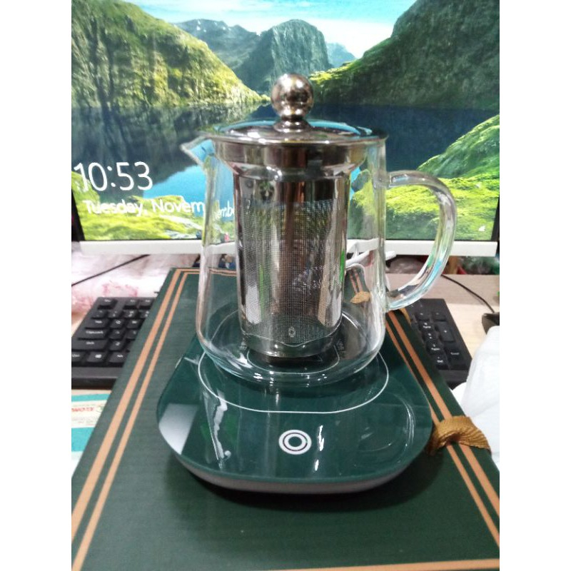 Cốc Hâm Nóng LucKy, Bộ Ly Sứ Kèm Đế Điện Hâm Nóng Trà, Cafe, Hâm Sữa, Tặng Kèm Thìa Vàng, Có Hộp Sang Trọng Làm Quà Tặng