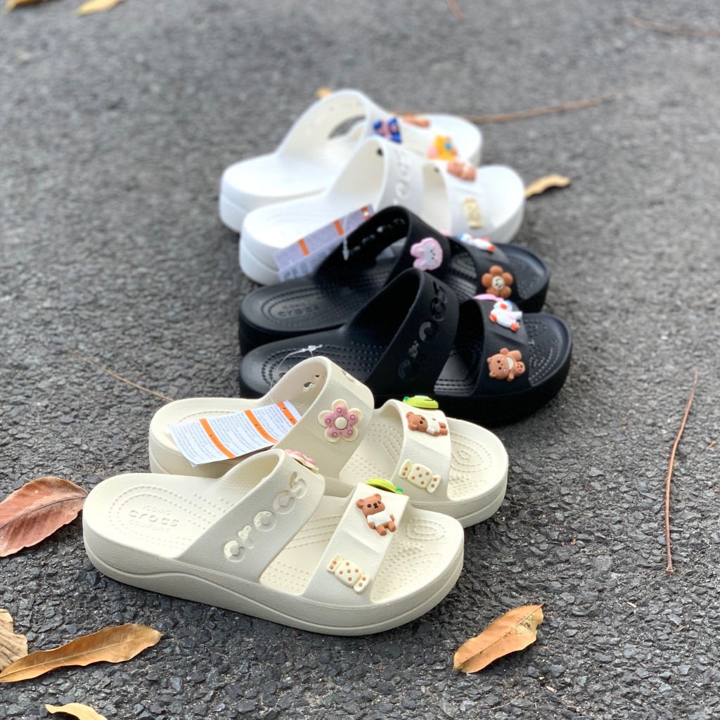 Dép Cross 2 quai cao 4cm Tặng 8 Jibbizt cute - Cross Đế bằng 4cm,,Dép crocs baya platform hai quai n