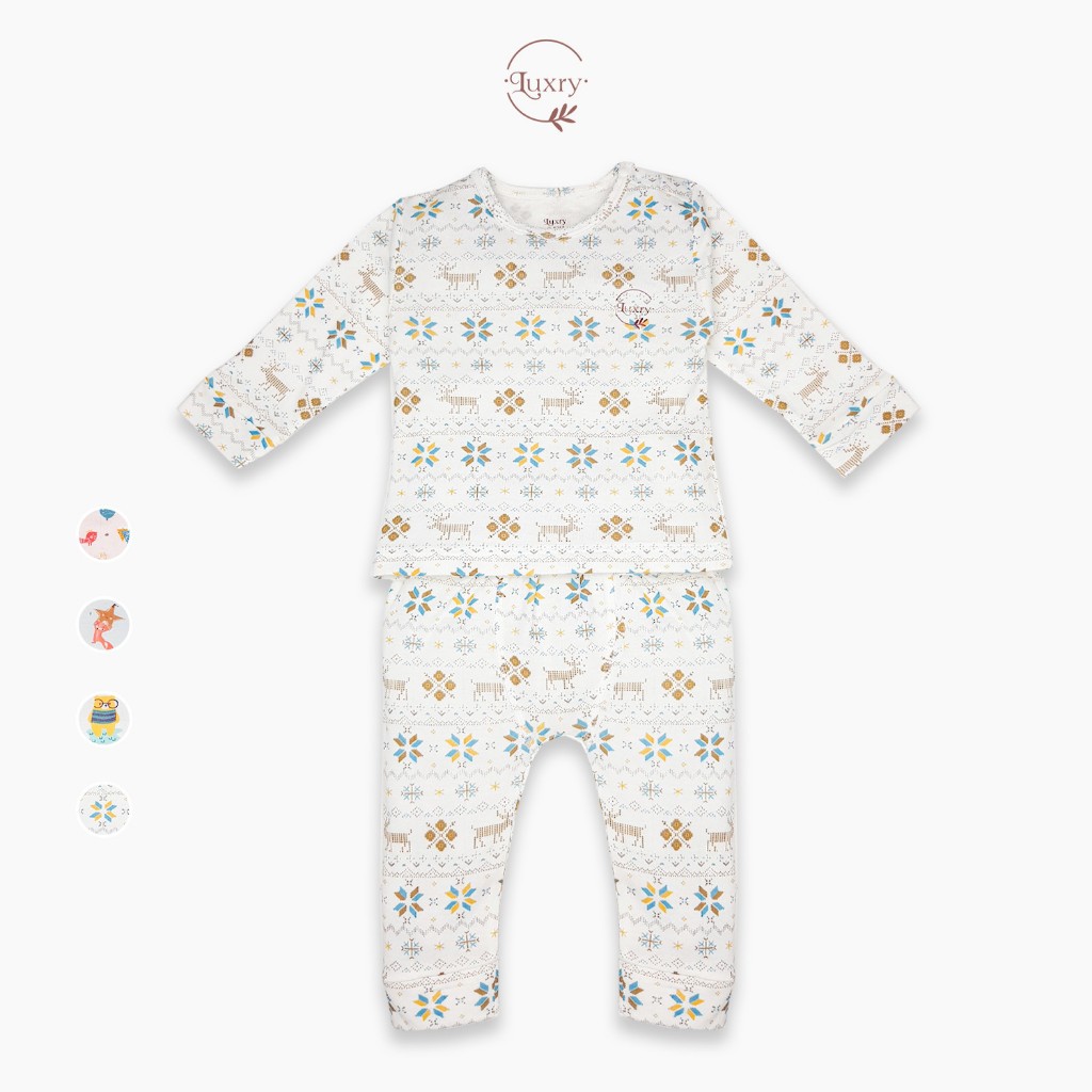 Bộ dài cài vai thu đông hoạ tiết Luxry size cho bé 9 tháng đến 5 tuổi