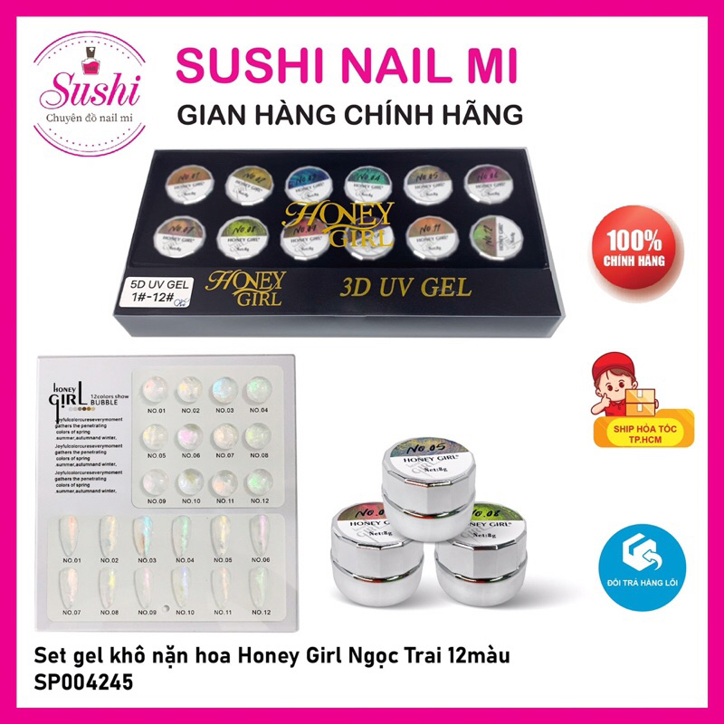 Set gel khô nặn hoa Honey Girl 9 màu, 12 màu tạo hình charm trang trí móng - Sushi nail mi