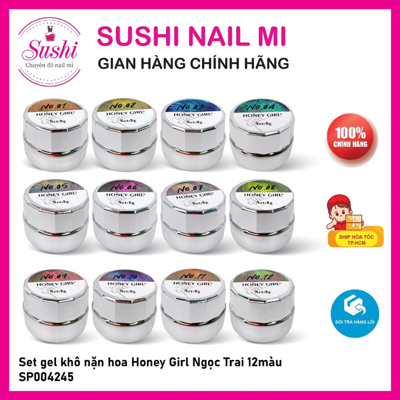 Set gel khô nặn hoa Honey Girl 9 màu, 12 màu tạo hình charm trang trí móng - Sushi nail mi