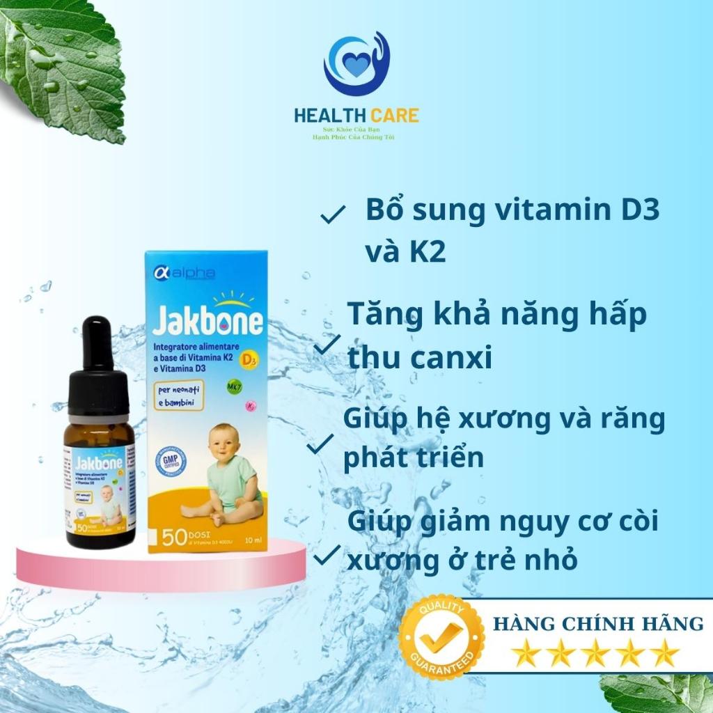 Jakbone - Bổ sung vitamin D3 và K2(MK7) tăng cường hấp thu Canxi | Dành cho Trẻ sơ sinh &amp; trẻ nhỏ-Giảm nguy cơ còi xương