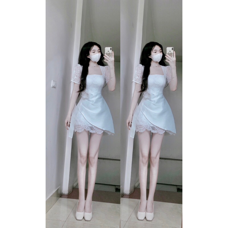 Váy tacta phối ren vạt lệch