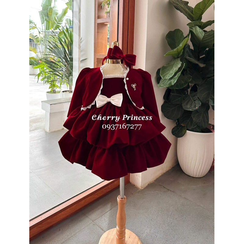𝐒𝐋𝐀𝐕𝐈𝐀 𝐒𝐄𝐓 - 👗𝐒ét Đầm Váy công chúa Nhung đỏ bé gái  thiết kế cao cấp sang chảnh