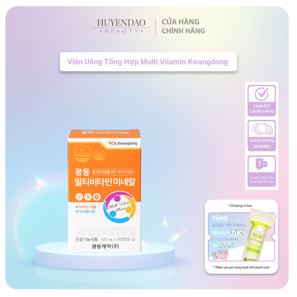 Viên Uống Tổng Hợp Multi Vitamin Kwangdong - 60 viên / lọ, Bổ sung 13 loại vitamin, Cung cấp 18 loại