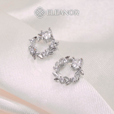 Bông tai nữ chuôi bạc 925 Eleanor Accessories đính đá hình hoa lá phụ kiện trang sức khuyên tai 6571