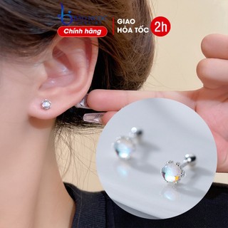 Khuyên tai bạc nữ 925 hạt tròn đá lấp lánh cao cấp chốt vặn nữ tính xinh xắn - B2943 - Bảo Ngọc Jewelry