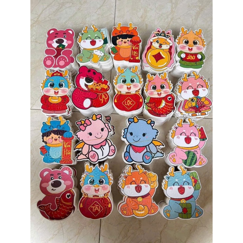 Combo 100 lì xì chi pi hình rồng cute- lì xì phản quang - lì xì 2024 - có tách lẻ 50 cái