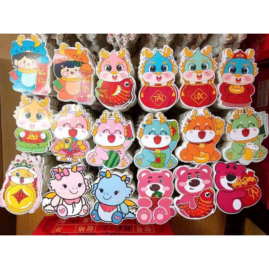 Combo 100 lì xì chi pi hình rồng cute- lì xì phản quang - lì xì 2024 - có tách lẻ 50 cái