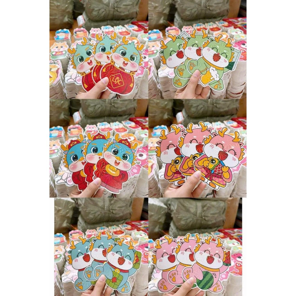 Combo 100 lì xì chi pi hình rồng cute- lì xì phản quang - lì xì 2024 - có tách lẻ 50 cái