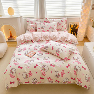 Bộ chăn ga gối Hello Kitty chất liệu cotton