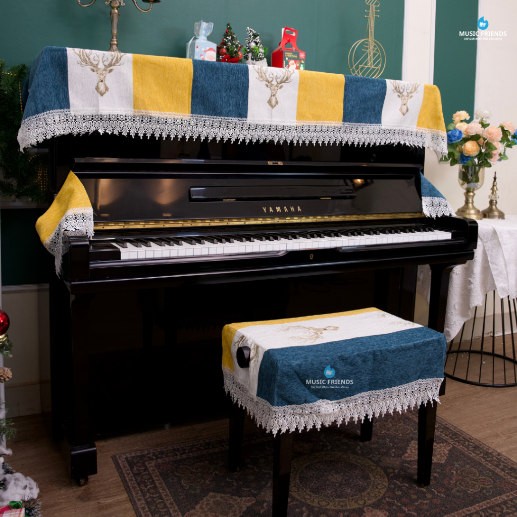 Bộ Khăn Phủ Đàn Piano Sừng Hươu cao cấp  - Phong cách Châu Âu - Hoa văn sắc nét