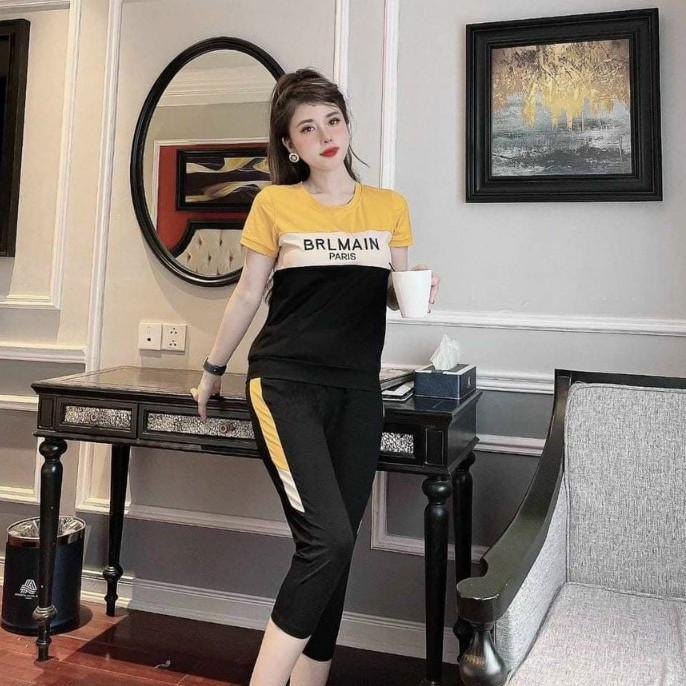 Set Bộ Lửng Cotton Áo Thêu Chữ BLAREMIN Bigsize Mặc Nhà
