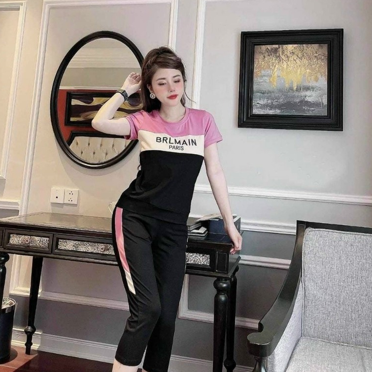 Set Bộ Lửng Cotton Áo Thêu Chữ BLAREMIN Bigsize Mặc Nhà