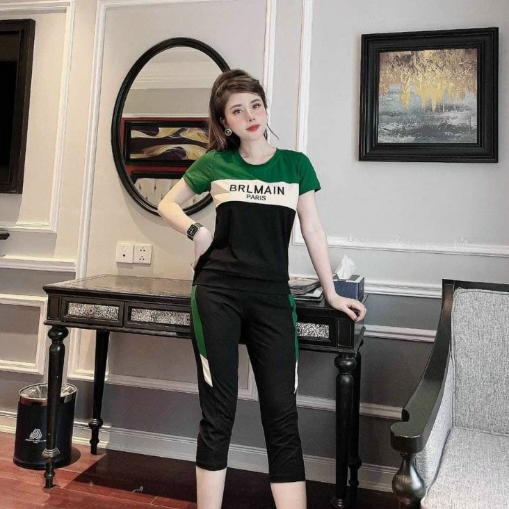 Set Bộ Lửng Cotton Áo Thêu Chữ BLAREMIN Bigsize Mặc Nhà