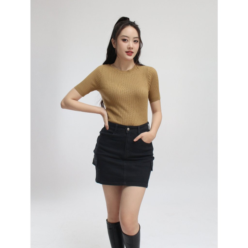 Chân váy jeans nữ VIỆTBROTHERS dáng chữ A túi hộp 231VKU03