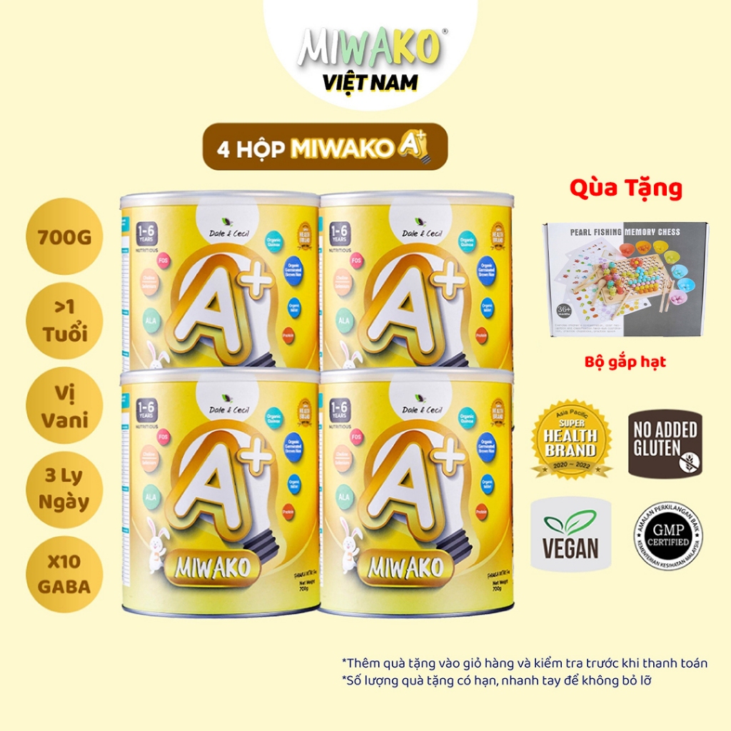 Sữa Công Thức Hạt Thực Vật Hữu Cơ Miwako A+ Vị Vani Hộp 700gr x 4 hộp (2.8kg) - Miwako Official Store