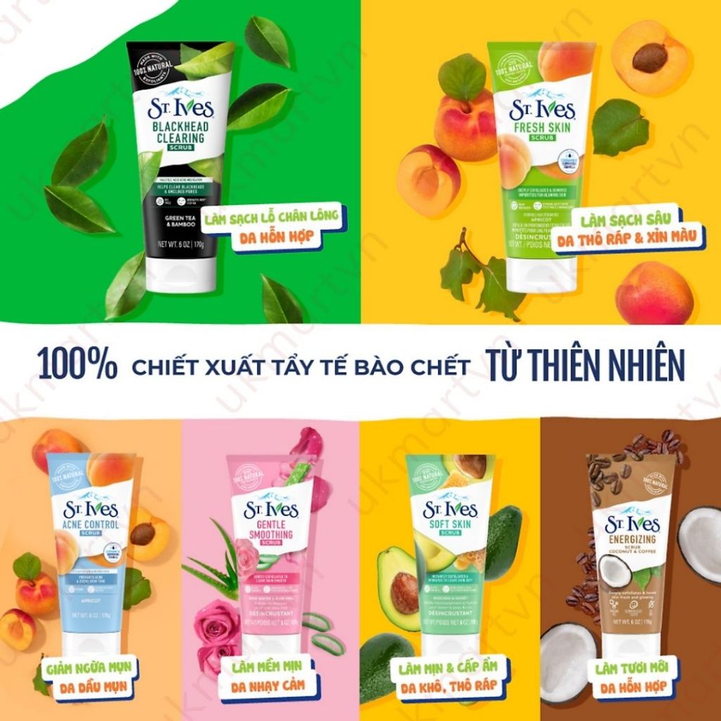 Sữa Rửa Mặt St.Ives Tẩy Tế Bào Chết Đủ Mùi Chính Hãng 90gr và 170gr