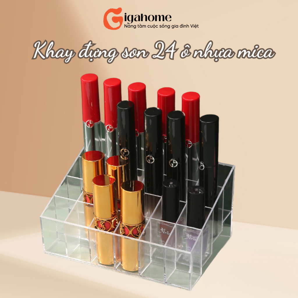 Khay Đựng Son 24 Ô Nhựa Mica Dày, Sắp Xếp Không Gian Gọn Gàng GIGAHOMEVN 4053