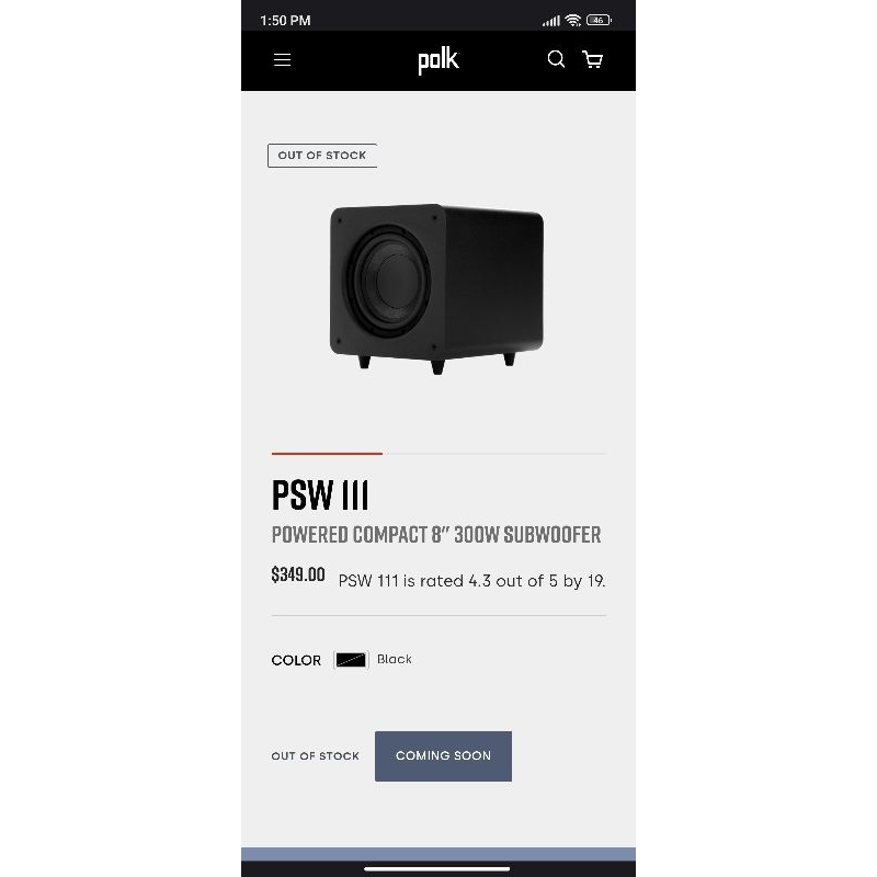 Sub điện PolkAudio PSW111 bass 20cm 300w