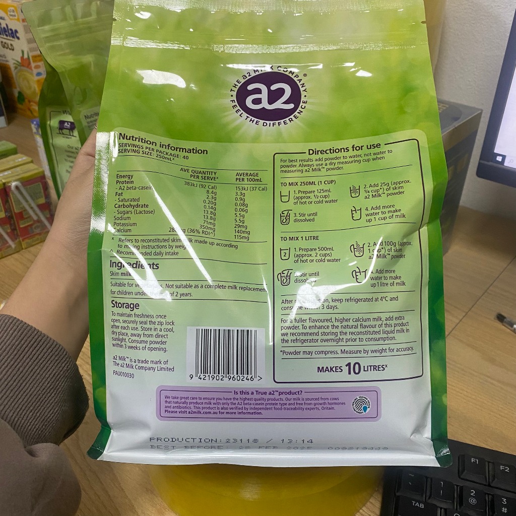 Combo Sữa tươi A2 Tách Kem Úc dạng bột gói 1kg + MiLo Úc hộp 1 kg - Phát triển chiều cao