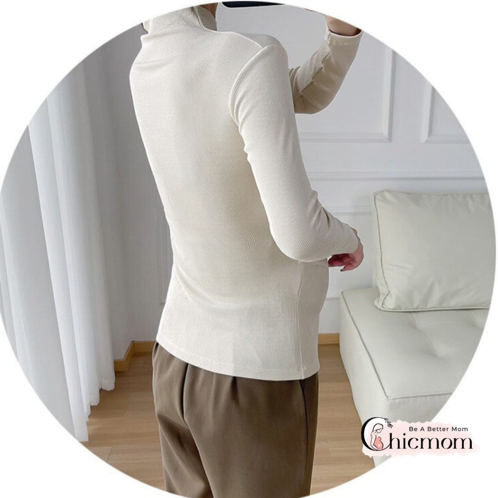 Áo Bầu Giữ Nhiệt Chicmom Chất Gân tăm Siêu Ấm , Co Dãn , Mềm Mại ,Form Dễ Mặc Thoải Mái Suốt Thai Kì Freesize 40-75kg