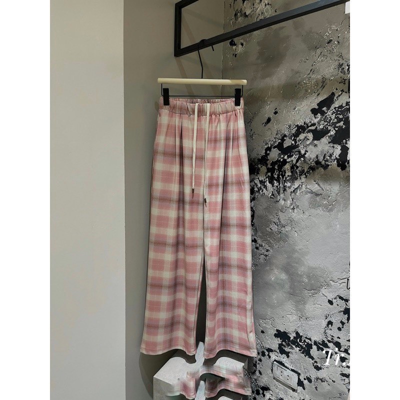 Set áo cadigan len tay loe viền bèo quần kẻ hàng QCL1