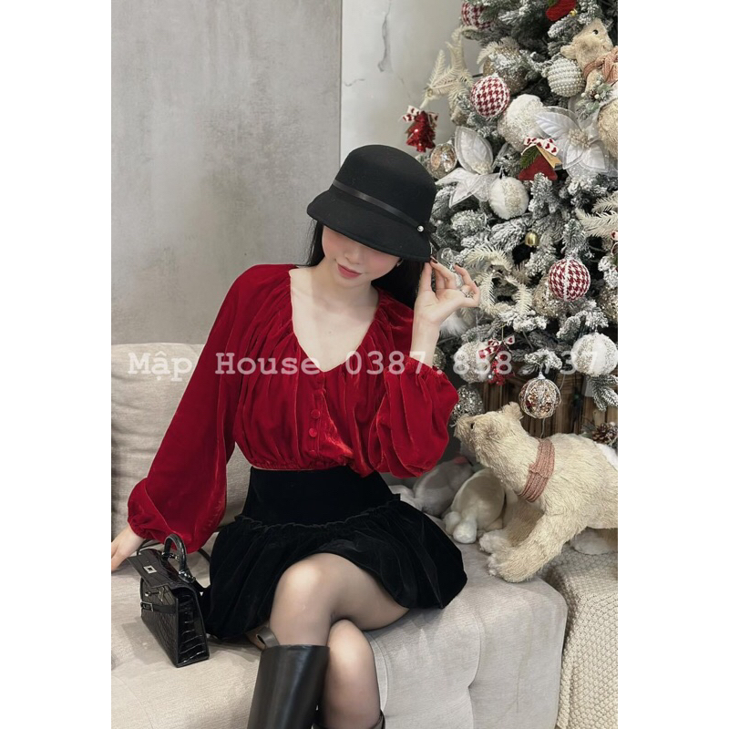 Mũ bucket dạ lồng đèn đai lông tiểu thư cao cấp thu đông 2023