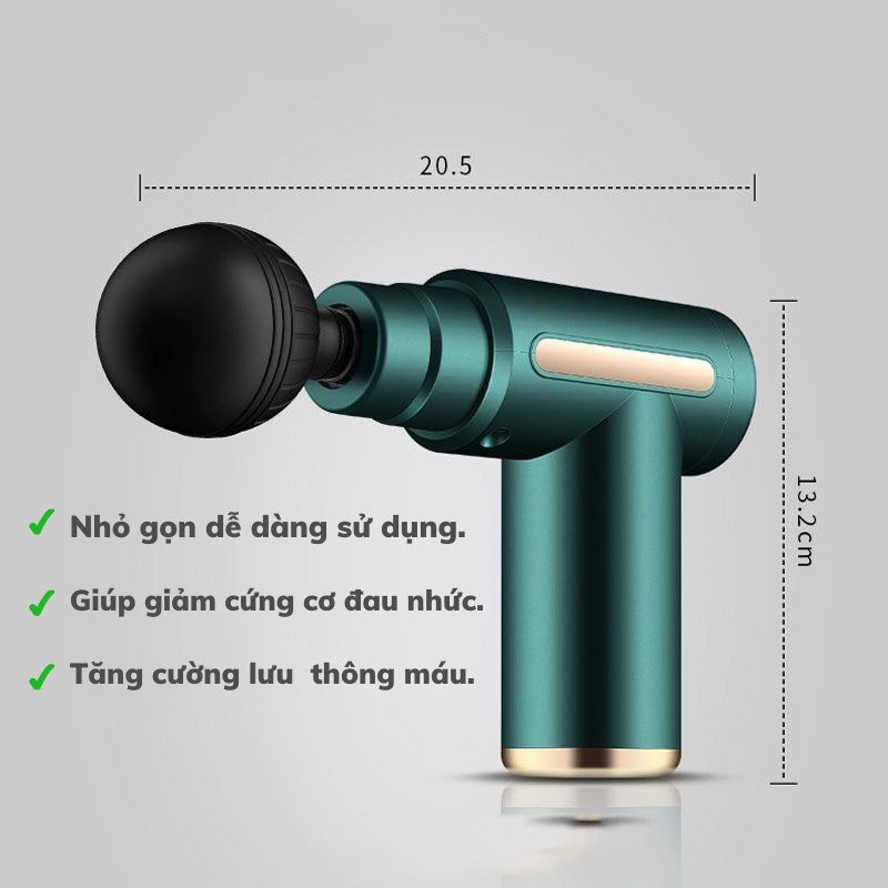Máy massage cầm tay mini - Súng massage đấm lưng mát xa cổ vai gáy 4 đầu 6 chế độ, Máy massage cầm tay