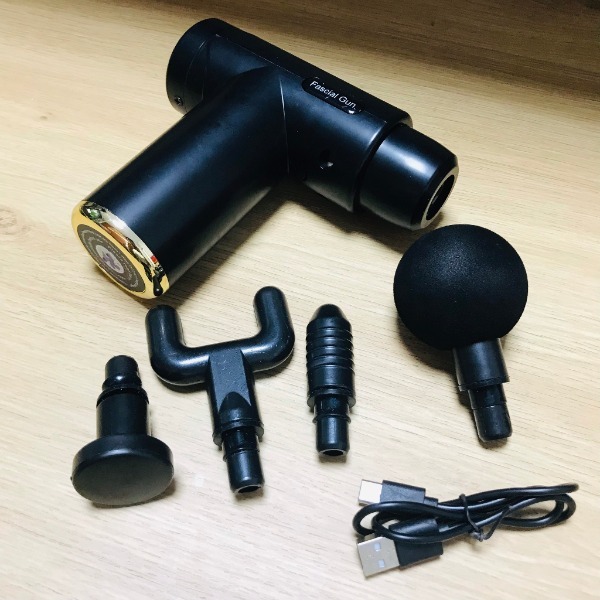 Máy massage cầm tay mini - Súng massage đấm lưng mát xa cổ vai gáy 4 đầu 6 chế độ, Máy massage cầm tay