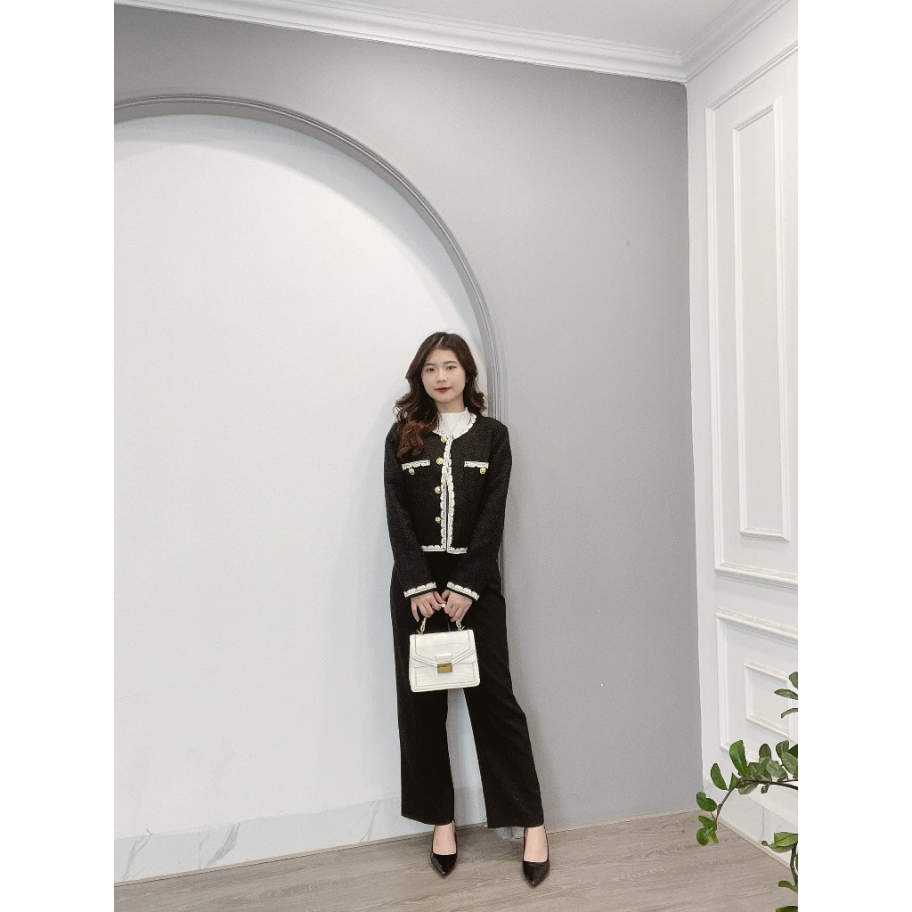 Áo Dạ Phối Viền Ren 2 Túi Ngực Cao Cấp Min House