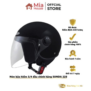 Mũ bảo hiểm 3/4 SUNDA 228 phù hợp cho nữ hoặc nam vòng đầu trung bình, kính trong hoặc trà, lót mũ tháo giặt - đủ màu