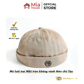 Mũ lưỡi trai Miki tròn không vành thêu chữ Tàu nam nữ, nhiều màu sắc, chất liệu cotton phong cách Hàn Quốc