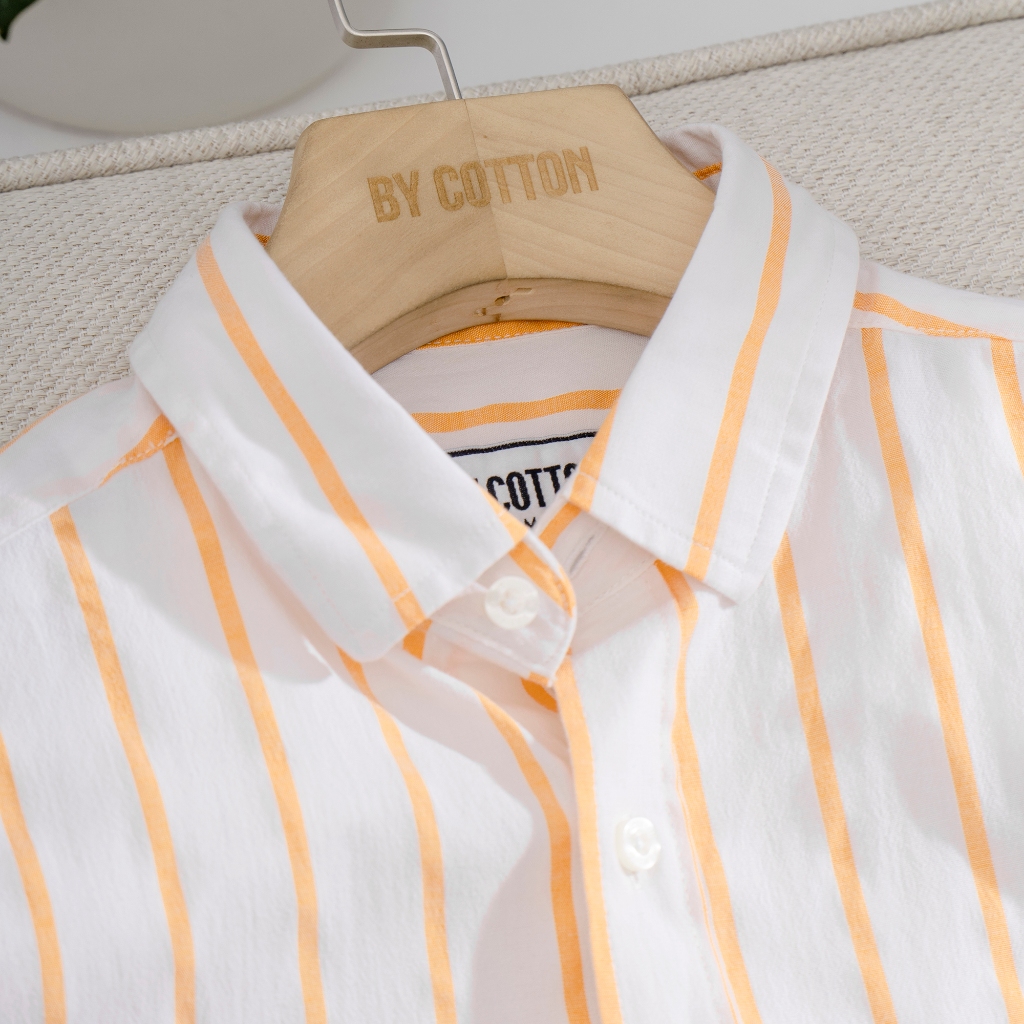 Áo Sơ Mi Nam Cao Cấp Trắng Phối Sọc Cam BY COTTON SP
