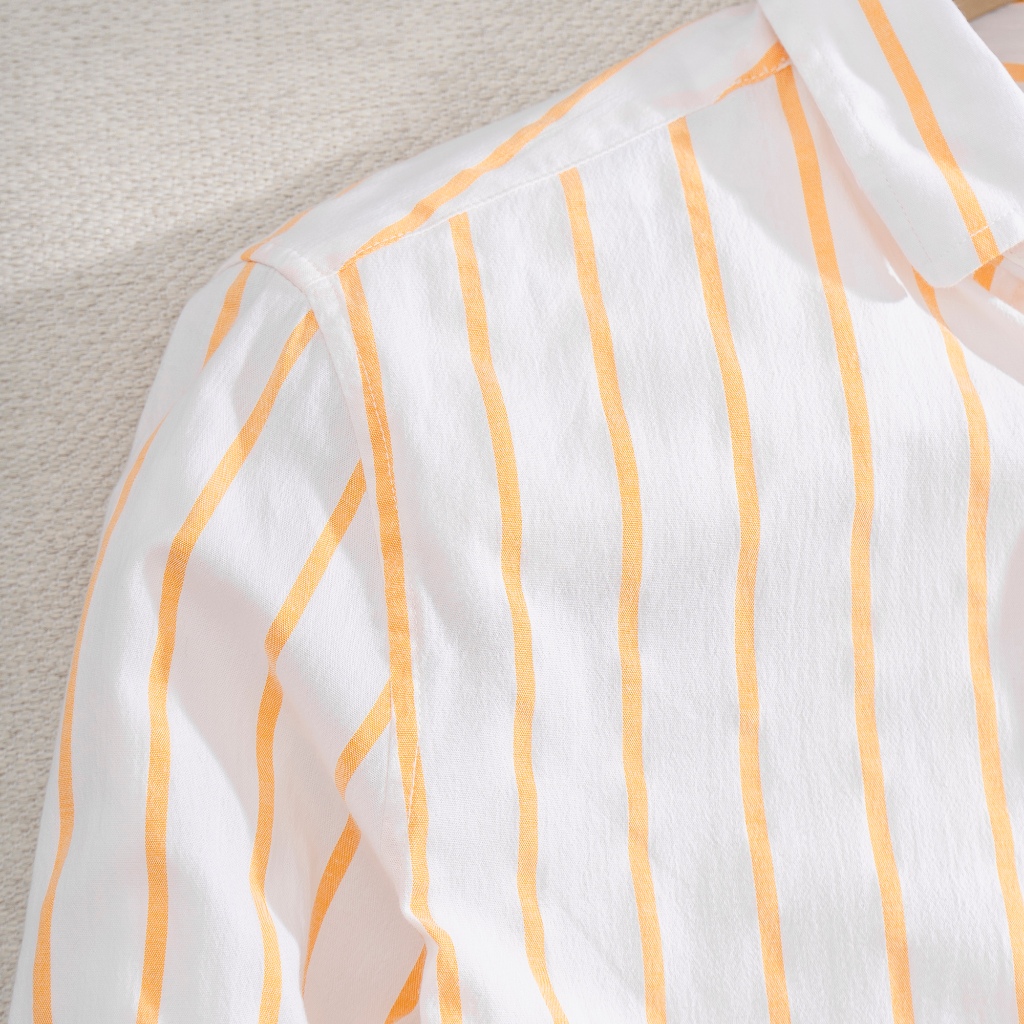 Áo Sơ Mi Nam Cao Cấp Trắng Phối Sọc Cam BY COTTON SP